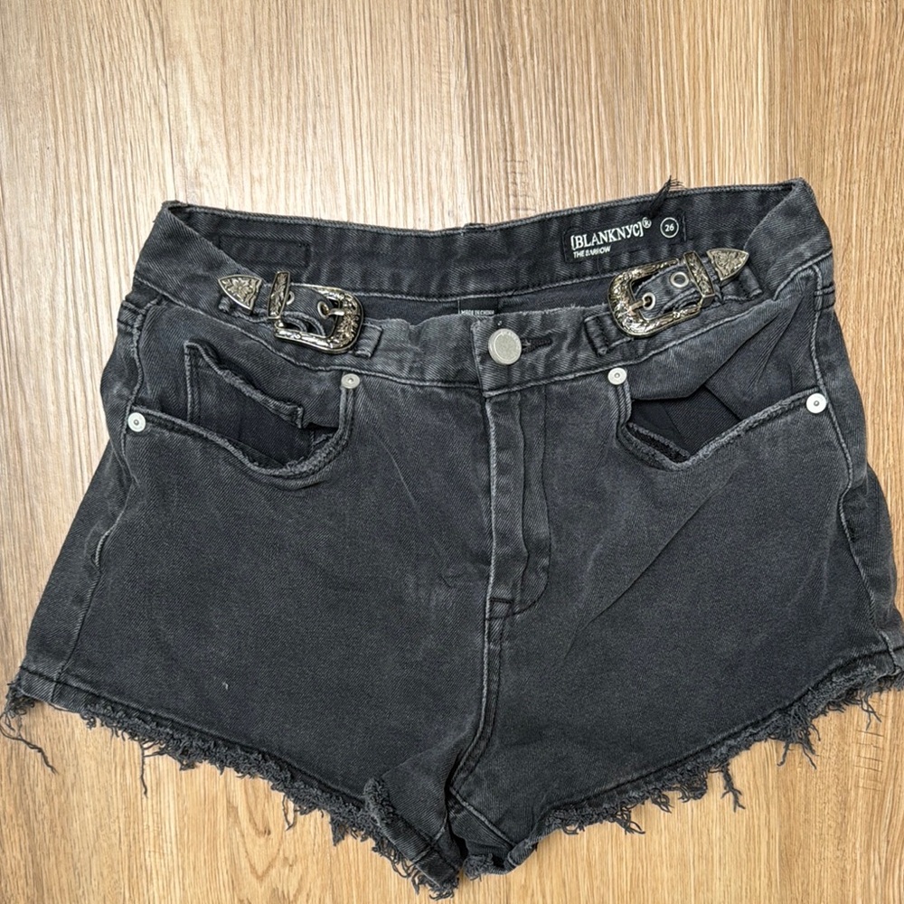 Blank NYC Black Jean Shorts High-Waisted Distressed